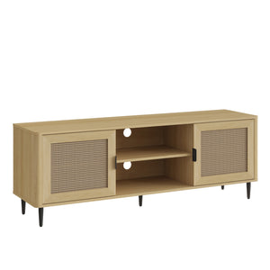 Szafka RTV Lukhomso 152x40x54 cm w optyce dębu/optyce rattanu [en.casa]