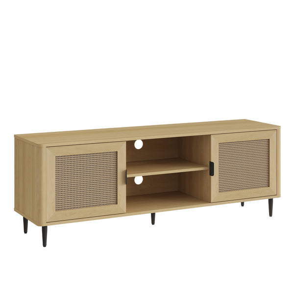 Szafka RTV Lukhomso 152x40x54 cm w optyce dębu/optyce rattanu [en.casa]