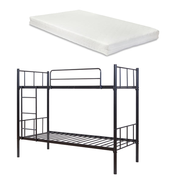 Berimma metalowe łóżko piętrowe z 2 materacami 90x200 cm czarne [en.casa]