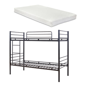 Bevapis metalowe łóżko piętrowe z 2 materacami 90x200 cm czarne [en.casa]