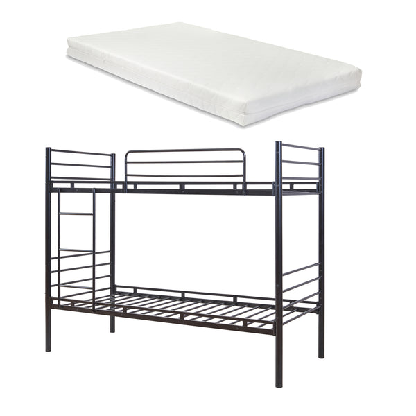 Bevapis metalowe łóżko piętrowe z 2 materacami 90x200 cm czarne [en.casa]