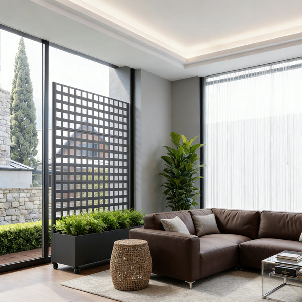 Ścianka działowa Toma ze skrzynką na kwiaty stal 190x82x38 cm czarna [casa.pro]
