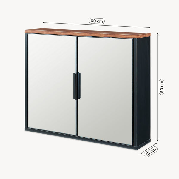 Szafka z lustrem Trond 50x60x15 cm Czarny/Orzechowy wygląd [en.casa]