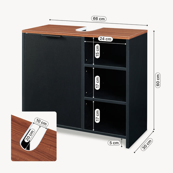 Szafka pod umywalkę Trond 60x66x30 cm Czarny/Orzechowy wygląd [en.casa]