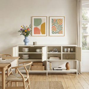 Sideboard Kliri stal 160x40x80 cm kremowobiały [en.casa]