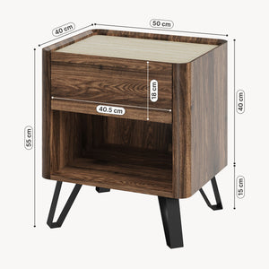 Stolik nocny Trorlon 55x50x40 cm w optyce orzecha/trawertynu [en.casa]