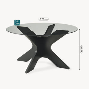 Stolik kawowy Imi z szklanym blatem Ø70x35 cm Czarny/Szary [en.casa]