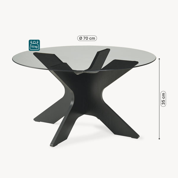 Stolik kawowy Imi z szklanym blatem Ø70x35 cm Czarny/Szary [en.casa]