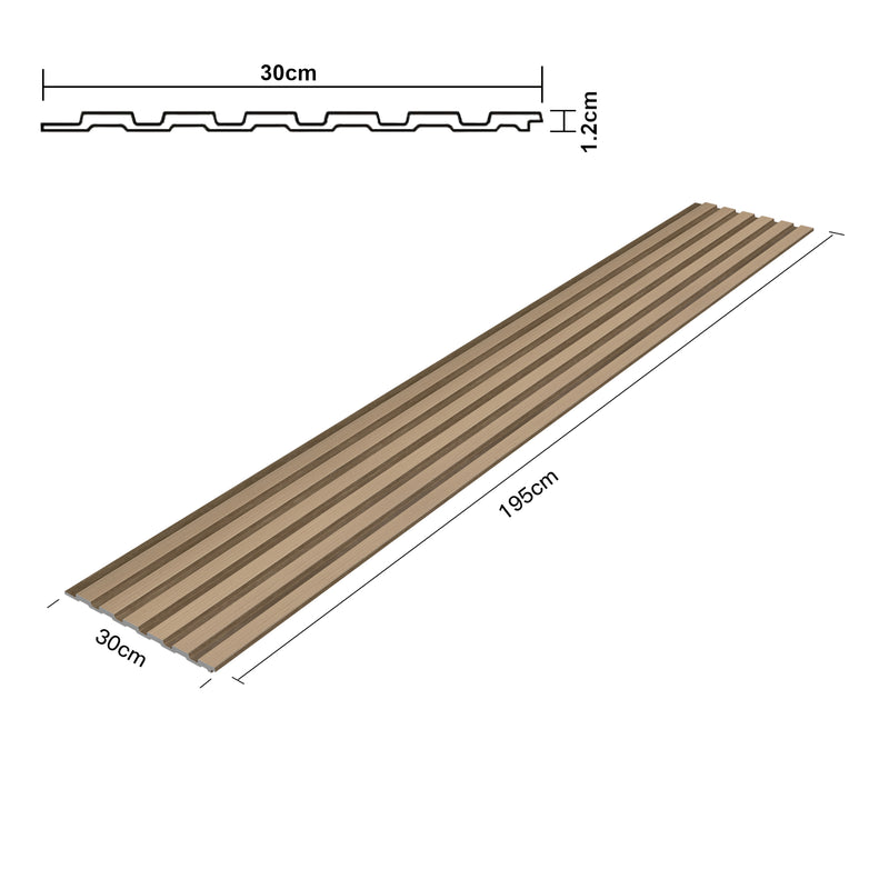 Szkic wymiarowy Panel ścienny 3D Borger Set 195x30 cm o wyglądzie jasnego dębu [NEU.HOLZ]