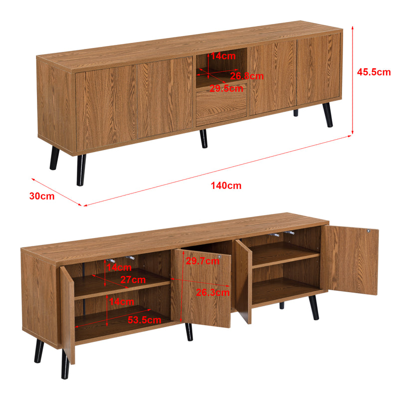 Szkic wymiarowy Stolik pod telewizor Hedemora 140x30x455 cm Ciemne drewno en.casa