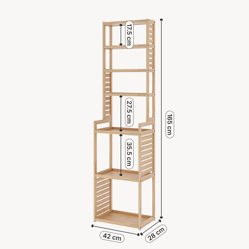 Szkic wymiarowy Półka stojąca Forssa 165 x 42 x 28 cm naturalny bambus [en.casa]