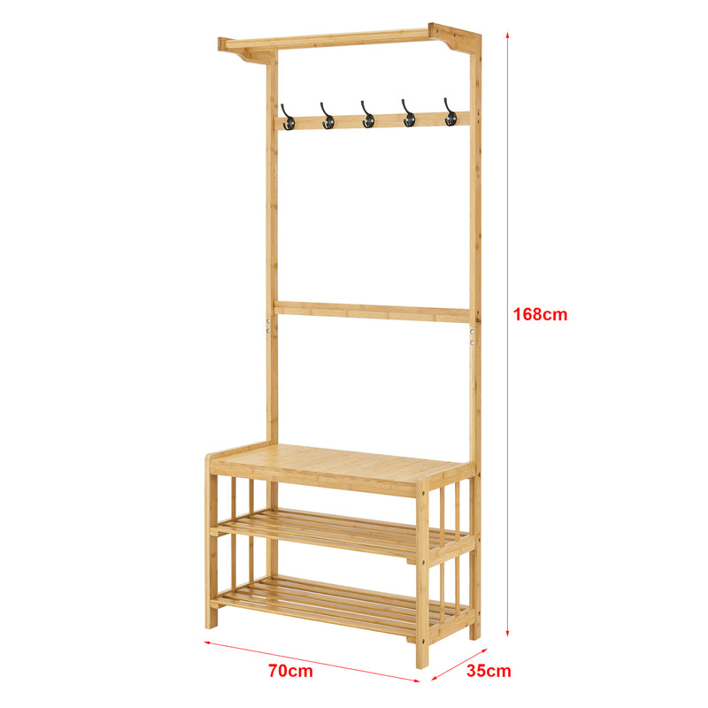 Szkic wymiarowy Wieszak Tornio 168 x 70 x 35 cm wykonany z naturalnego bambusa [en.casa]
