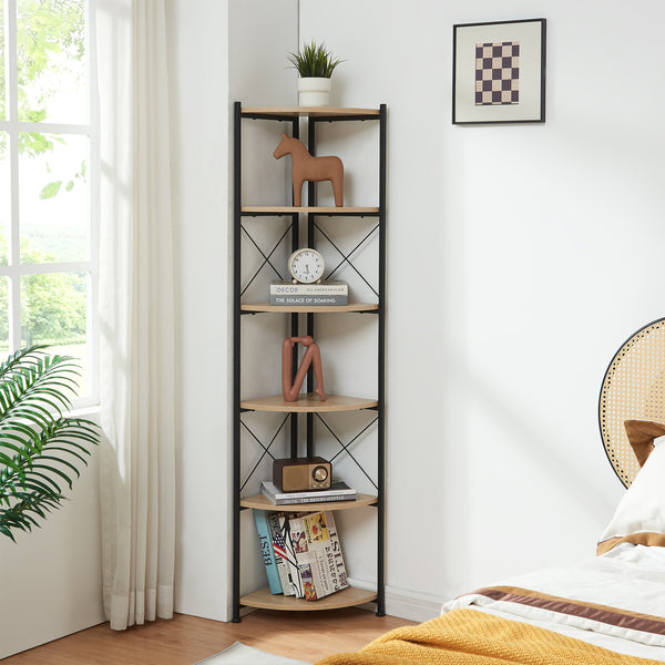 Półka na rośliny Ulfborg 6 półek 160x30x30 cm czarny/dąb [en.casa]