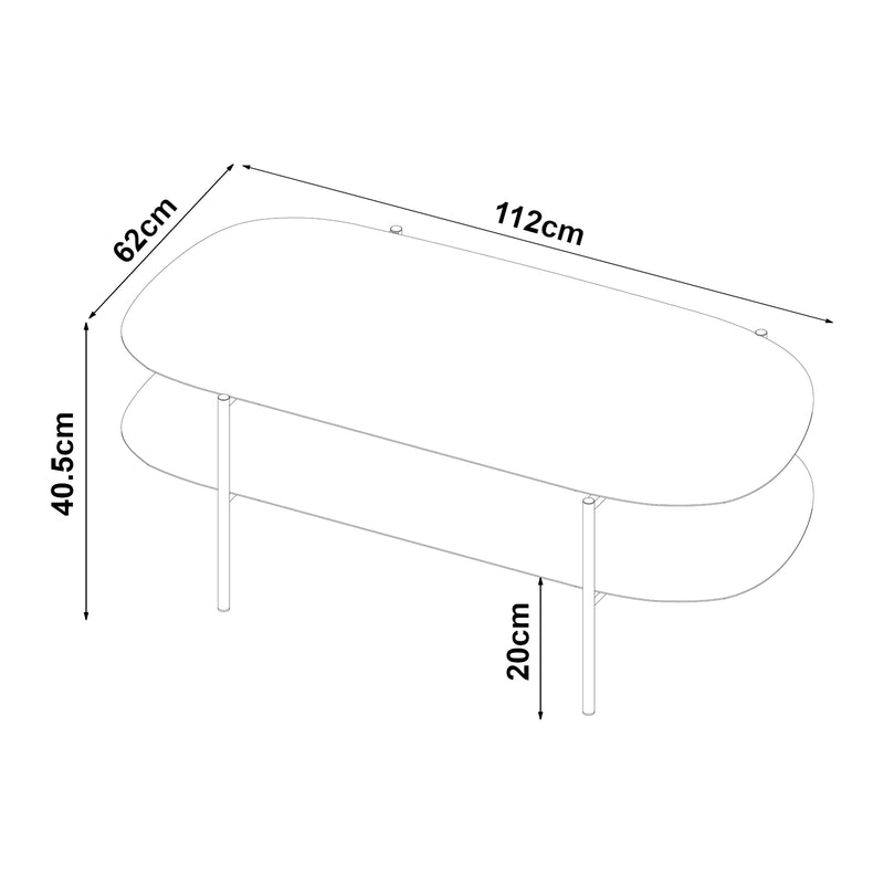 Szkic wymiarowy Stolik kawowy Enebakk 112x62x40,5cm czarny, matowy [en.casa]