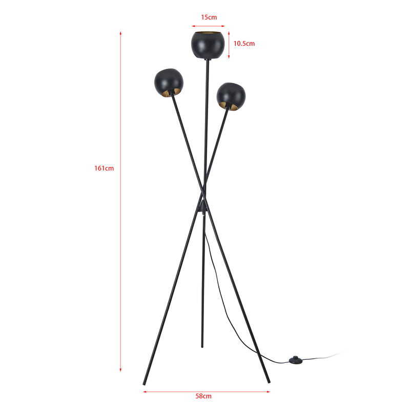 Szkic wymiarowy Lampa podłogowa Nykvarn 3-light metal czarna [lux.pro]