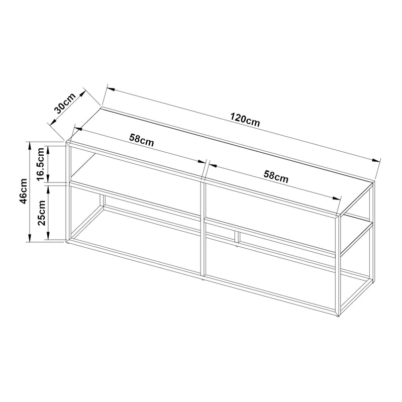 Szkic wymiarowy Stolik RTV Solund 120x30x46cm Czarny [en.casa]