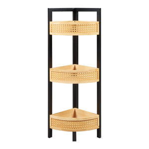 Tervola półka narożna 80x23x23 cm czarna/bambus [en.casa]