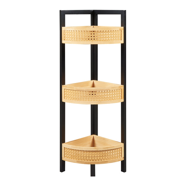 Tervola półka narożna 80x23x23 cm czarna/bambus [en.casa]