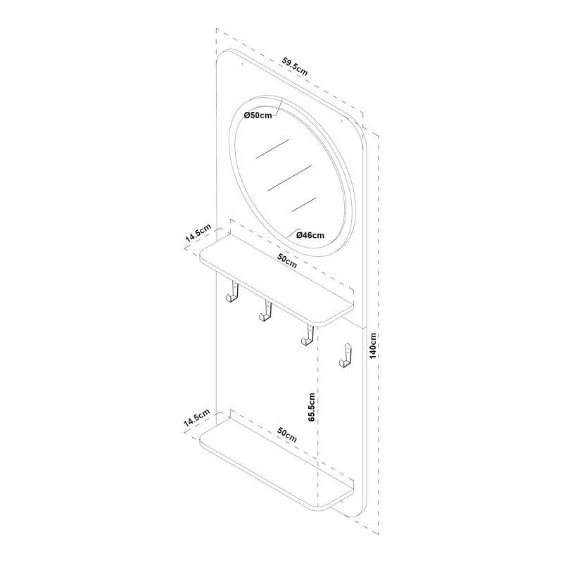 Szkic wymiarowy Panel do szafy Helsinge z lustrem 140x60x16 cm [en.casa]