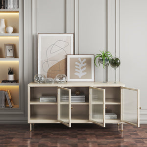 Szafka pod TV Lindau stal 120x40x59 cm kremowa biel [en.casa]