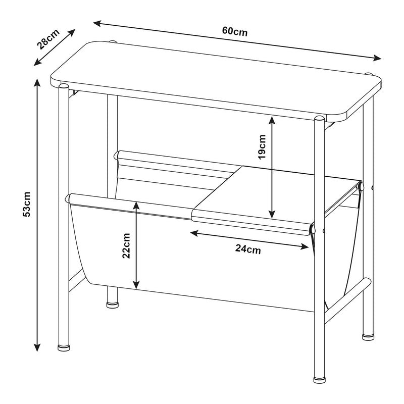 Szkic wymiarowy Stolik boczny Samnanger 60x28x53cm czarny [en.casa]