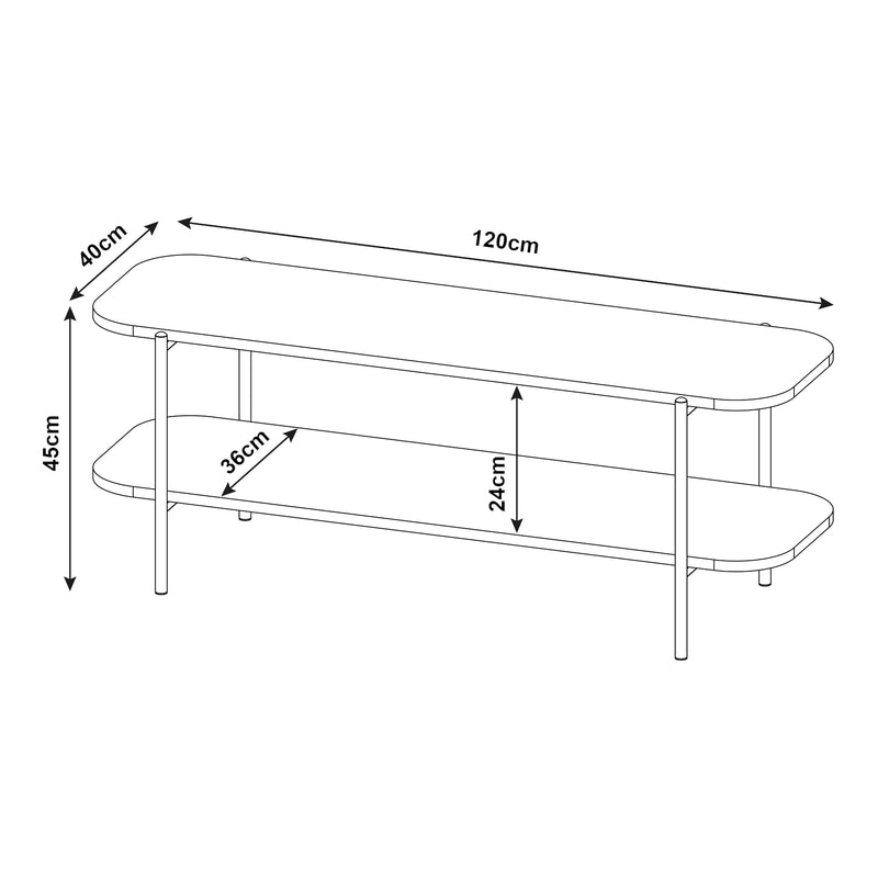 Szkic wymiarowy Stolik pod telewizor Samnanger 120x40x45 cm czarny [en.casa]
