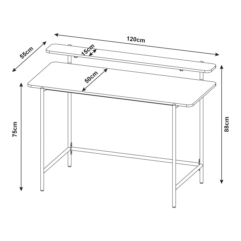 Szkic wymiarowy Biurko Samnanger 120x55x88 cm Czarny [en.casa]