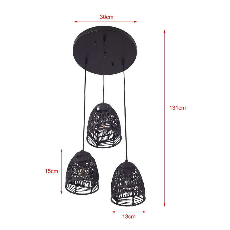 Szkic wymiarowy Lampa wisząca Andover metal+rattan czarna [lux.pro]