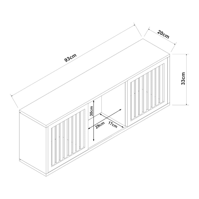 Szkic wymiarowy Ypäjä półka ścienna 93x20x33 cm bambus [en.casa]