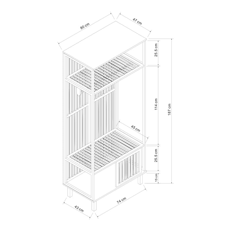 Szkic wymiarowy Wieszak na płaszcze Ypäjä 187x80x47 cm bambus [en.casa]