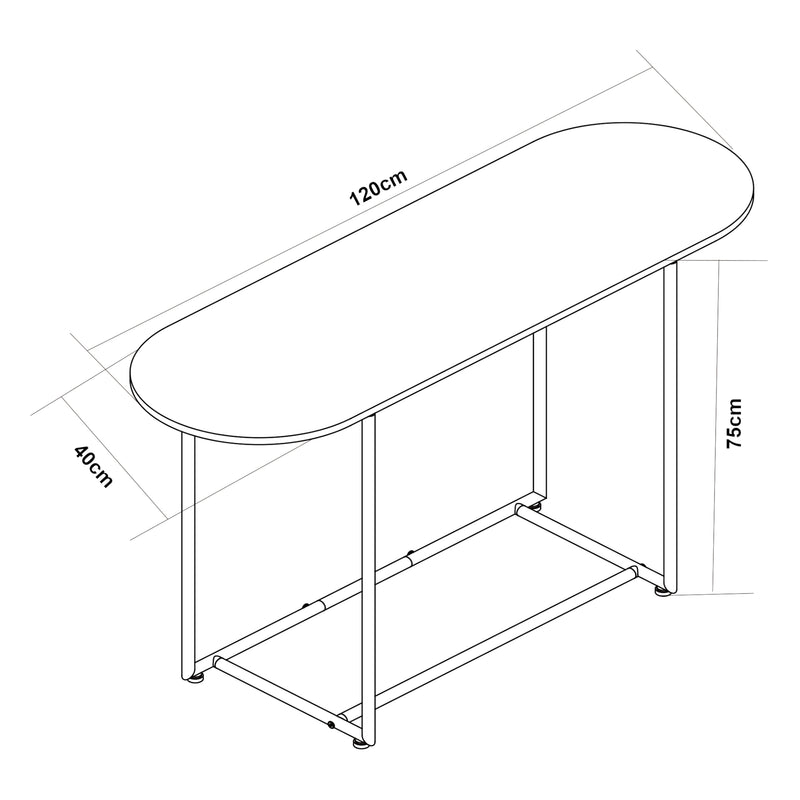 Szkic wymiarowy Stolik konsolowy Nordfron 120x40x75 cm marmur, biały [en.casa]