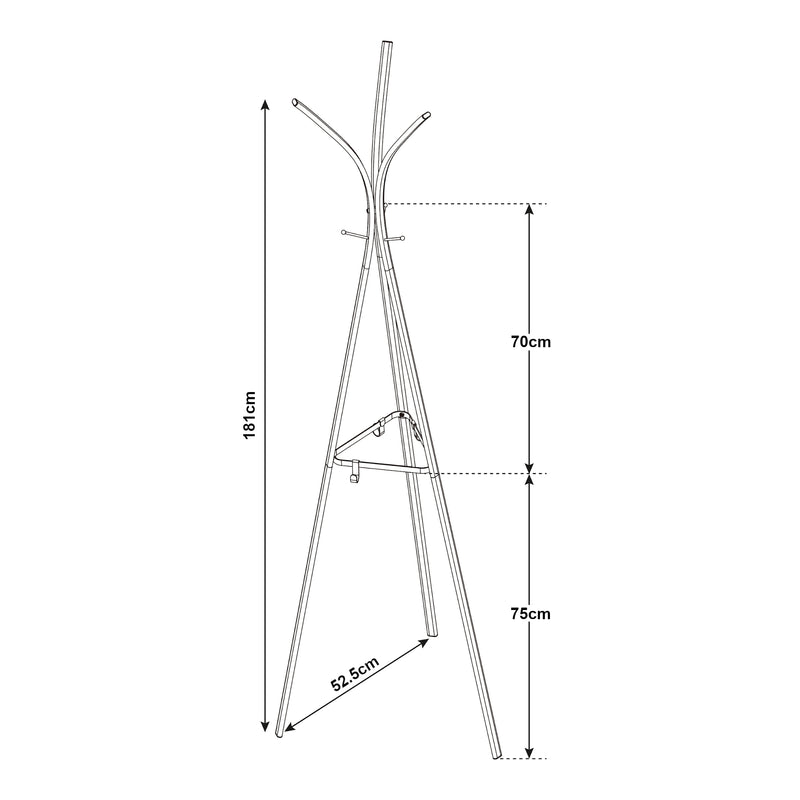 Szkic wymiarowy Wieszak na płaszcze Vevelstad 181x52,5x52,5 cm stal [en.casa]