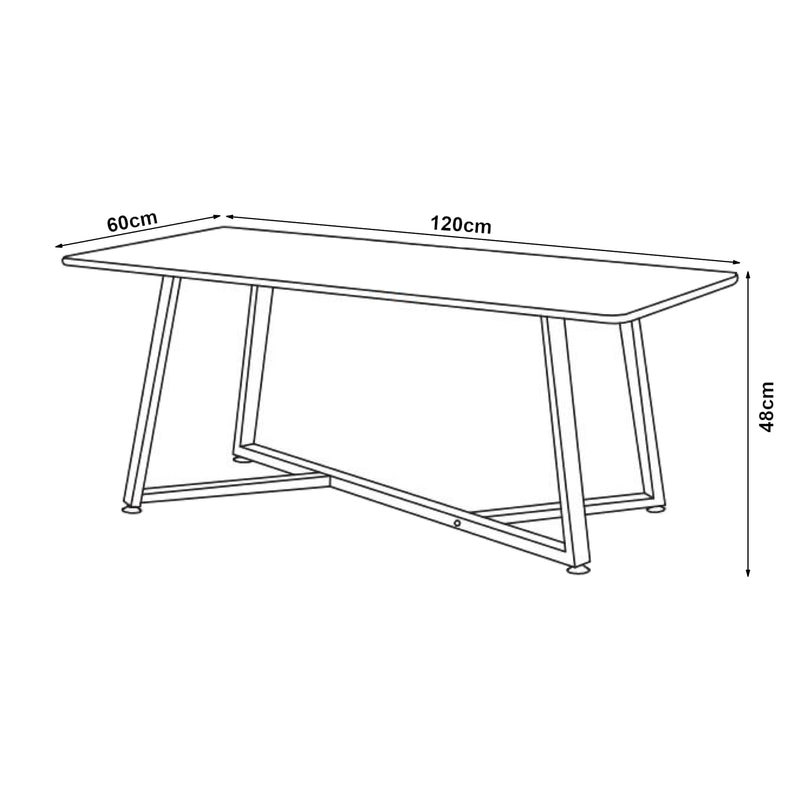 Szkic wymiarowy Stolik kawowy Riskiften 120x60x48 cm marmurowy wygląd, czarny [en.casa]