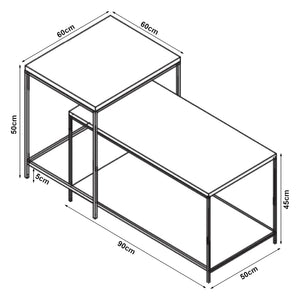 Stolik kawowy Kurghore 2-częściowy Czarny/wygląd dębu, ciemny [en.casa]