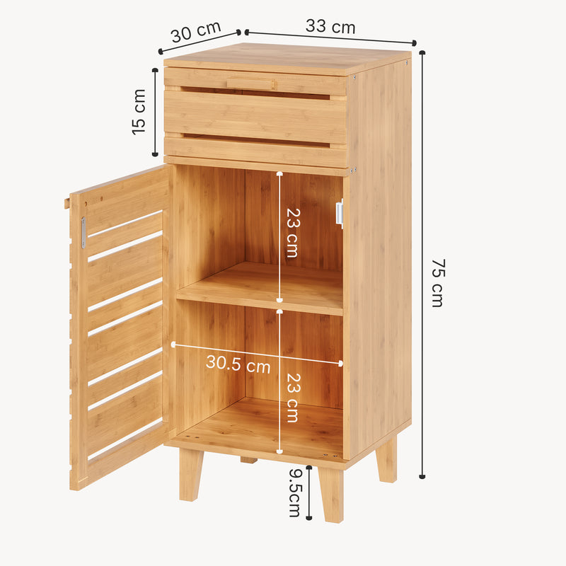 Szkic wymiarowy Szafka łazienkowa Epind 75x33x30 cm naturalny bambus [en.casa]
