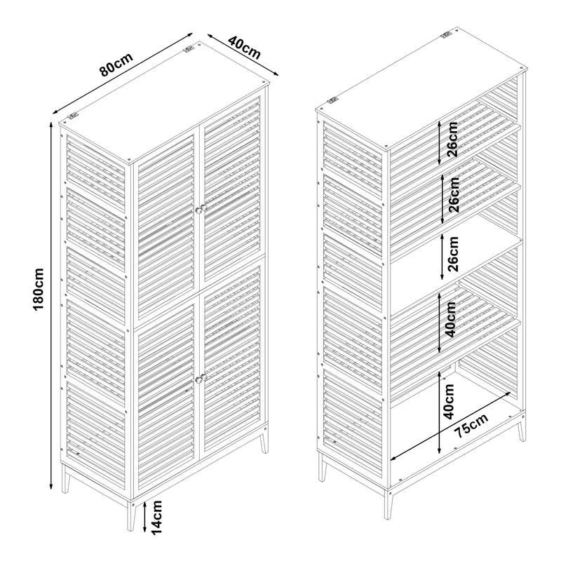 Szkic wymiarowy Szafka łazienkowa Raurgela 180x80x40 cm bambus [en.casa]