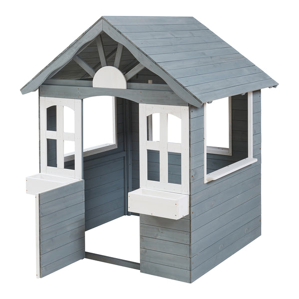 Domek dla dzieci Vesa 138x120x102 cm drewno jodłowe szary [casa.pro]
