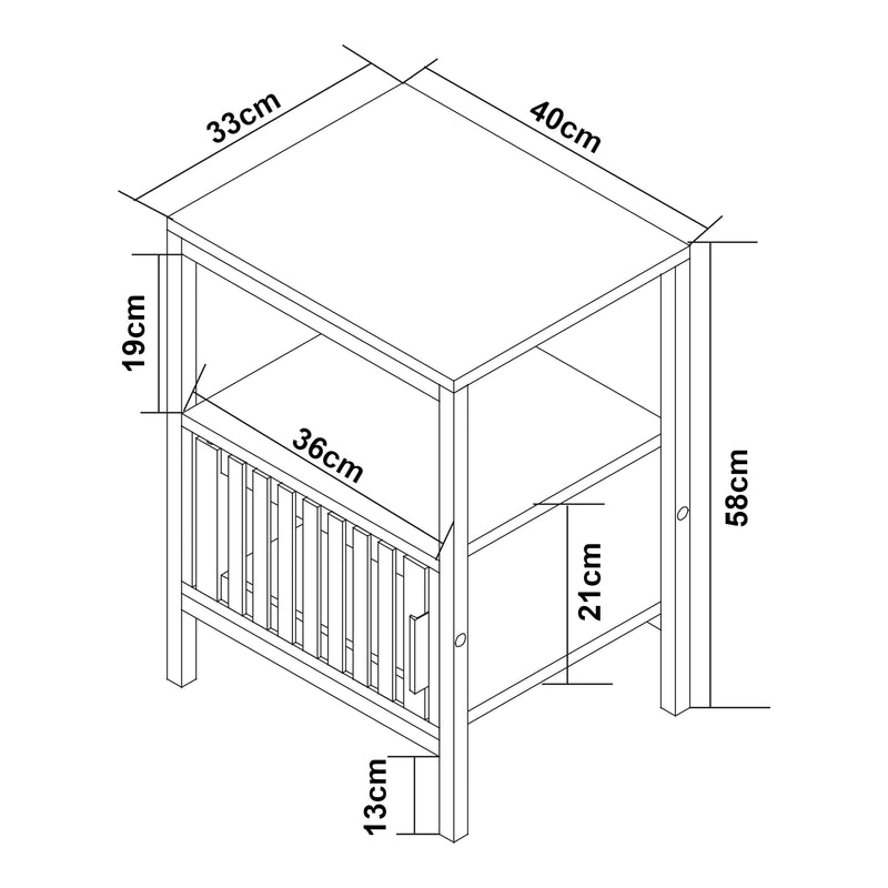 Szkic wymiarowy Stolik nocny Luniehti 58x40x33 cm czarny/natura [en.casa]