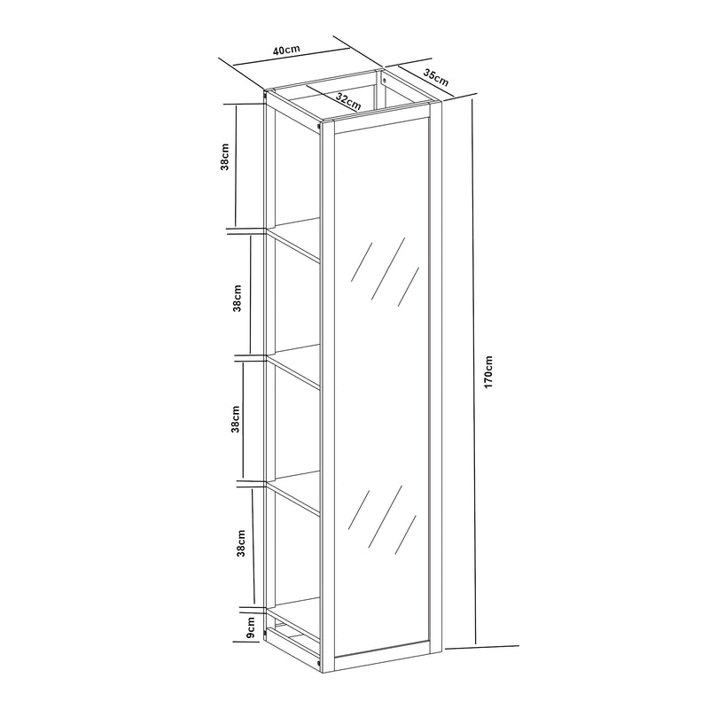 Szkic wymiarowy Półka pod lustro As 170x40x35 cm bambus [en.casa]