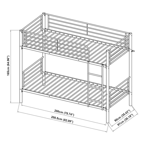 Łóżko piętrowe metalowe Soppsar z 2 materacami 200x90 cm srebrne [en.casa]