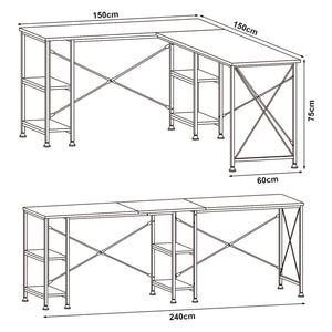 Biurko Klirurud z 2 półkami w kształcie litery L 150x150x75 cm dąb [en.casa]