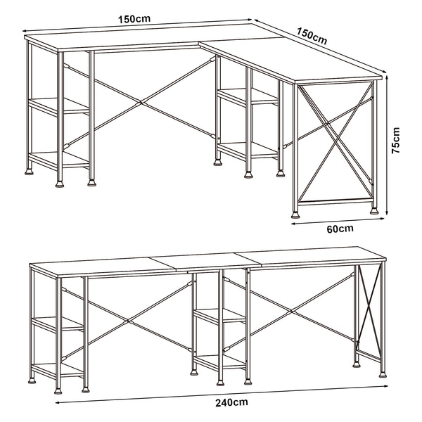 Biurko Klirurud z 2 półkami w kształcie litery L 150x150x75 cm dąb [en.casa]