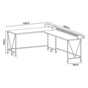 Biurko Frelvepirg z panelem tylnym w kształcie litery L 165x110x75 cm orzech [en.casa]
