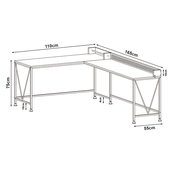 Biurko Frelvepirg z panelem tylnym w kształcie litery L 165x110x75 cm orzech [en.casa]