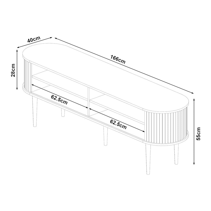 Szkic wymiarowy Szafka pod telewizor Mapia 166x40x55 cm orzech [en.casa]
