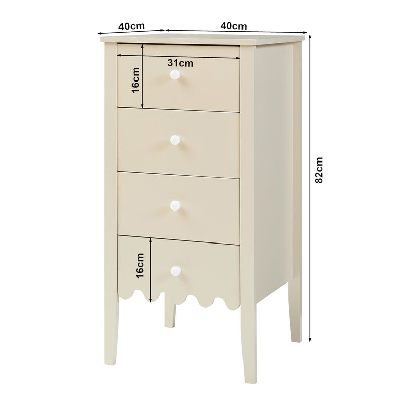 Szkic wymiarowy Luspoo komoda z 4 szufladami 82x40x40 cm kremowa biel [en.casa]