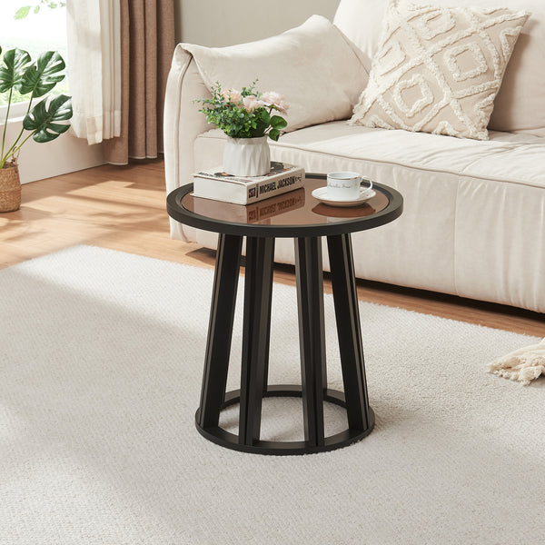 Stolik boczny Burgess 51xØ51 cm czarny/orzechowy [en.casa]