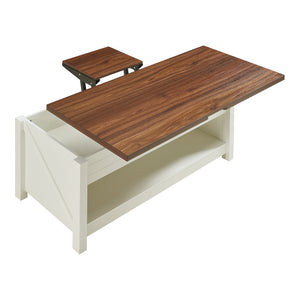Stolik kawowy Kasama z podnoszonym blatem i schowkiem 110x55x54 cm orzech/biały [en.casa]