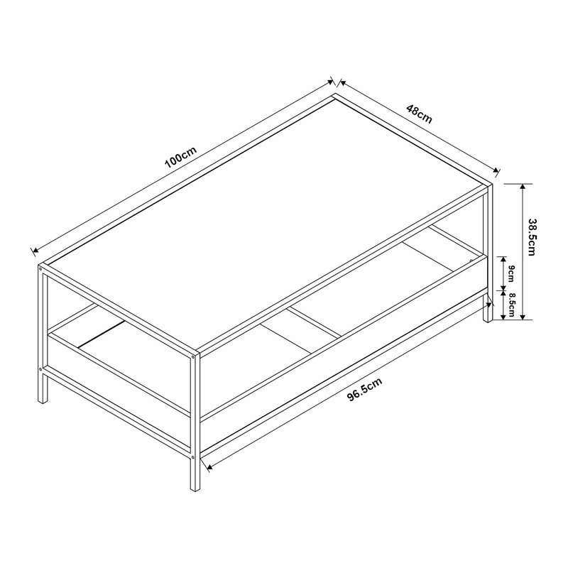 Szkic wymiarowy Stolik kawowy Belana 100x48x39 cm czarny/dębowy [en.casa]
