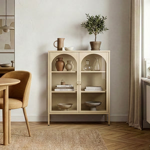 Witryna-komoda Klippestad stal 95x80x35 cm kolor wielbłądzi [en.casa]